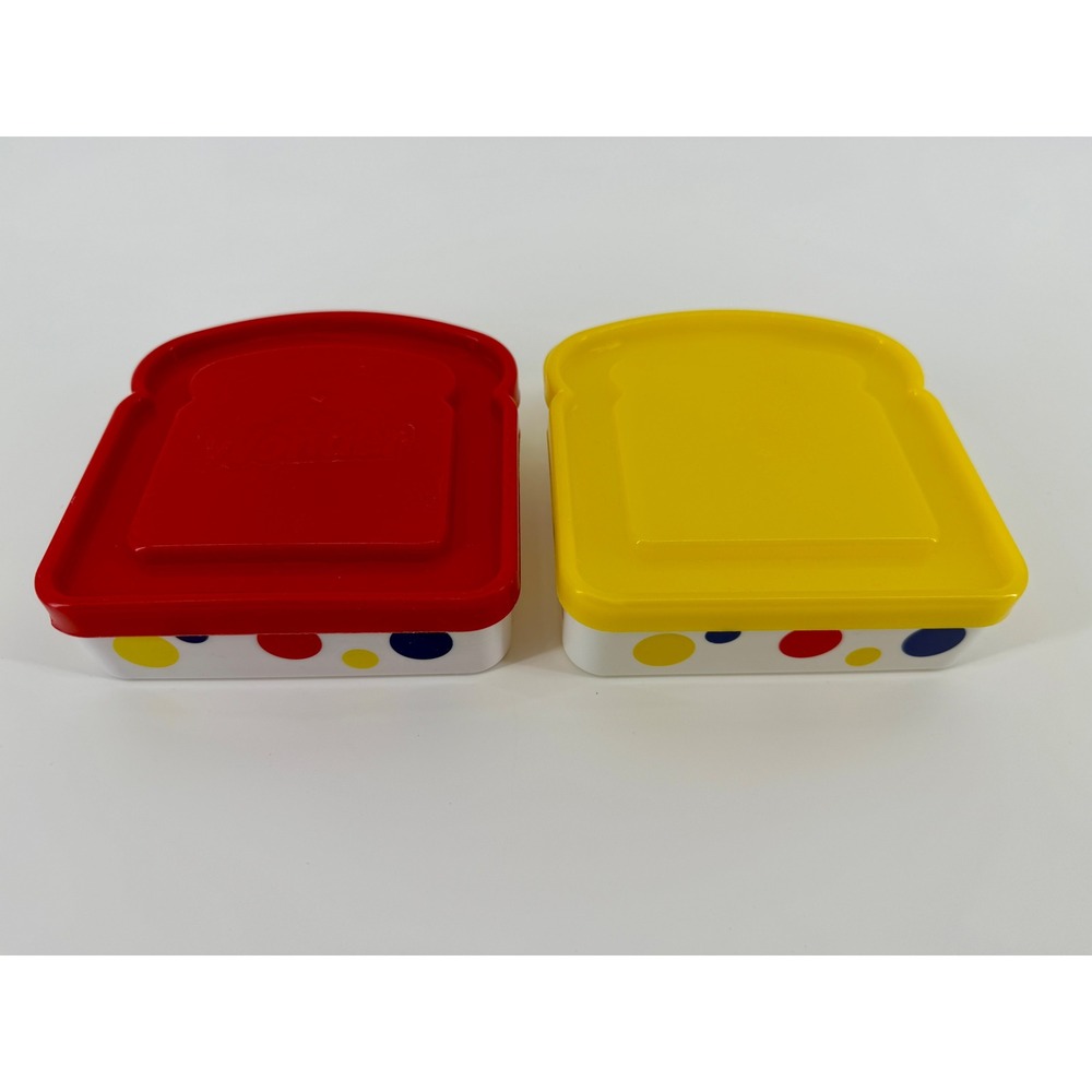 Wonder Bread Sandwich Containers Set of 2 Red Yellow Polka Dot Plastic Lunch Box